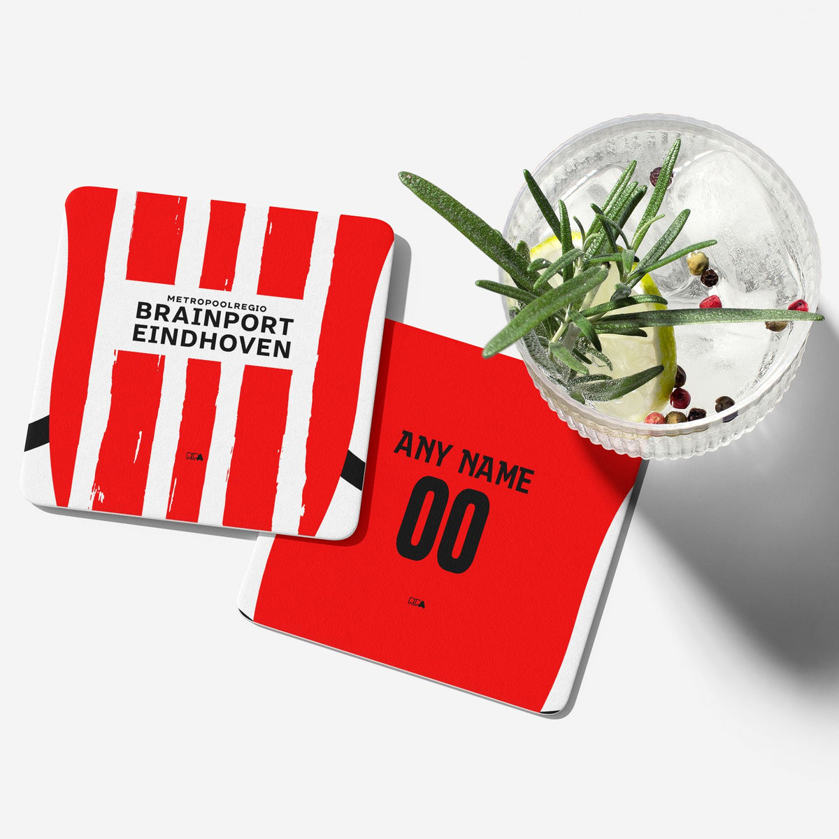 Coaster with the PSV 2024-25 Home football shirt design by RIPA Football
