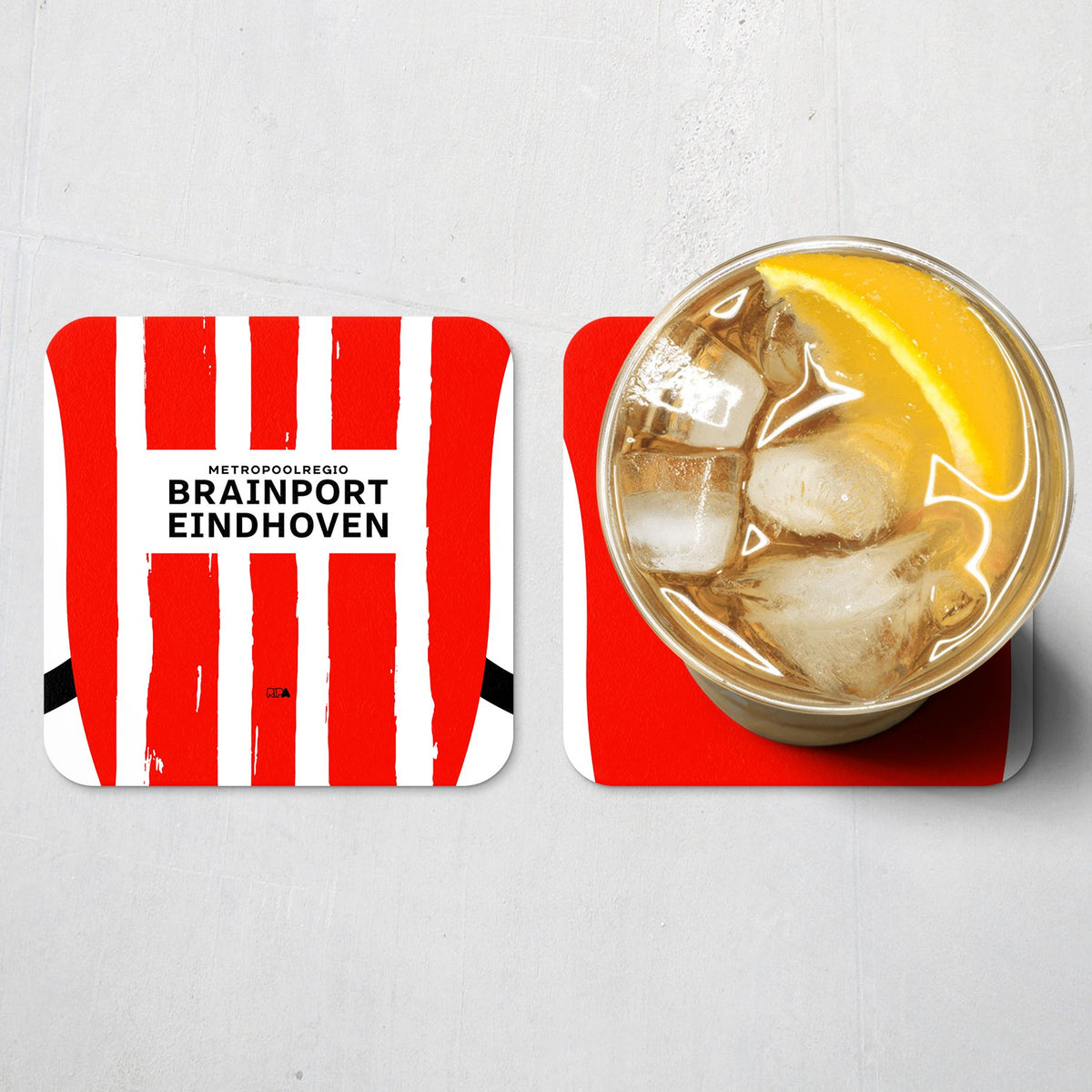 Coaster with the PSV 2024-25 Home football shirt design by RIPA Football