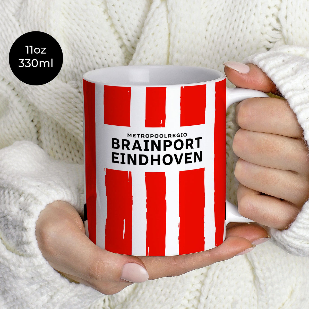 Mug with the PSV 2024-25 Home football shirt design by RIPA Football