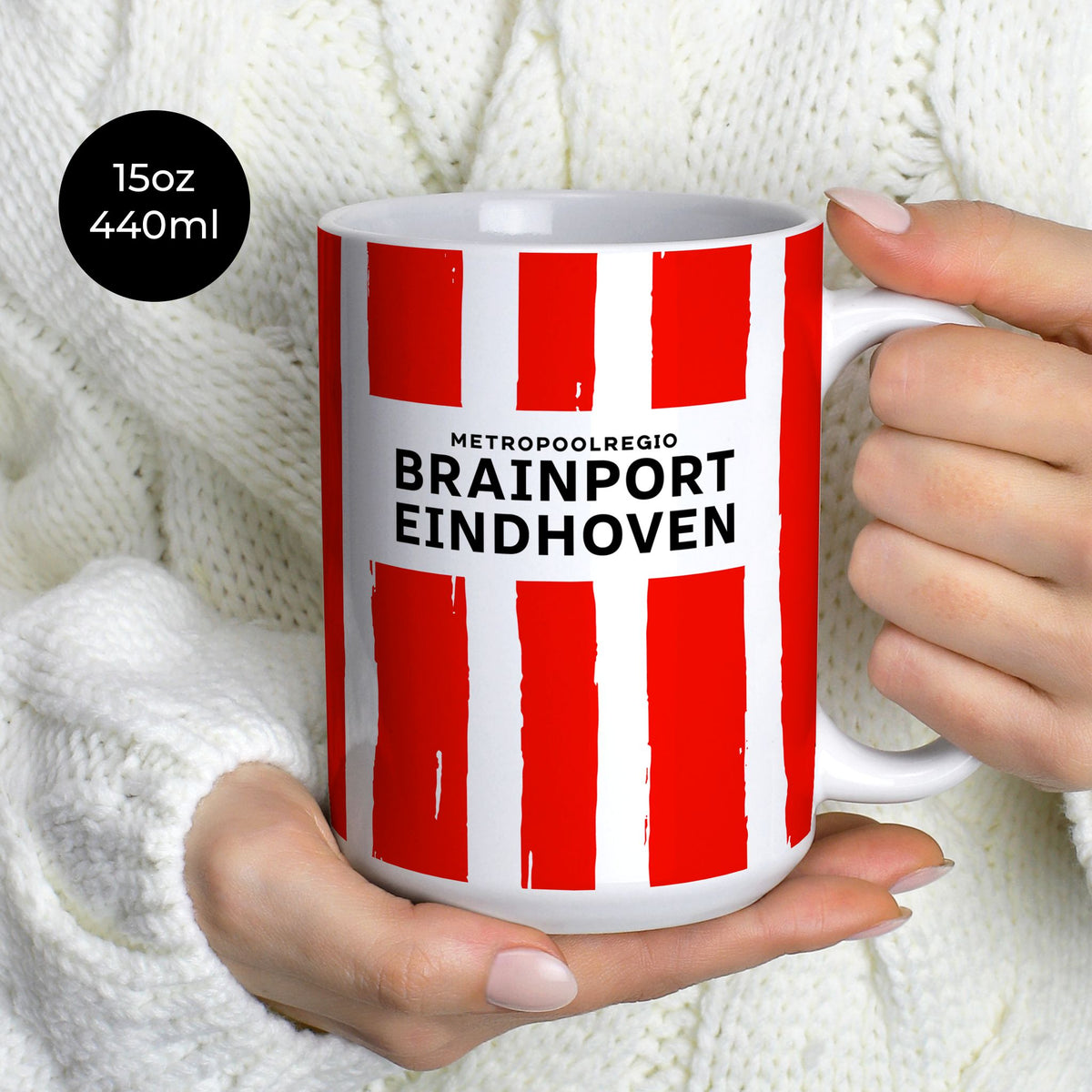 Mug with the PSV 2024-25 Home football shirt design by RIPA Football