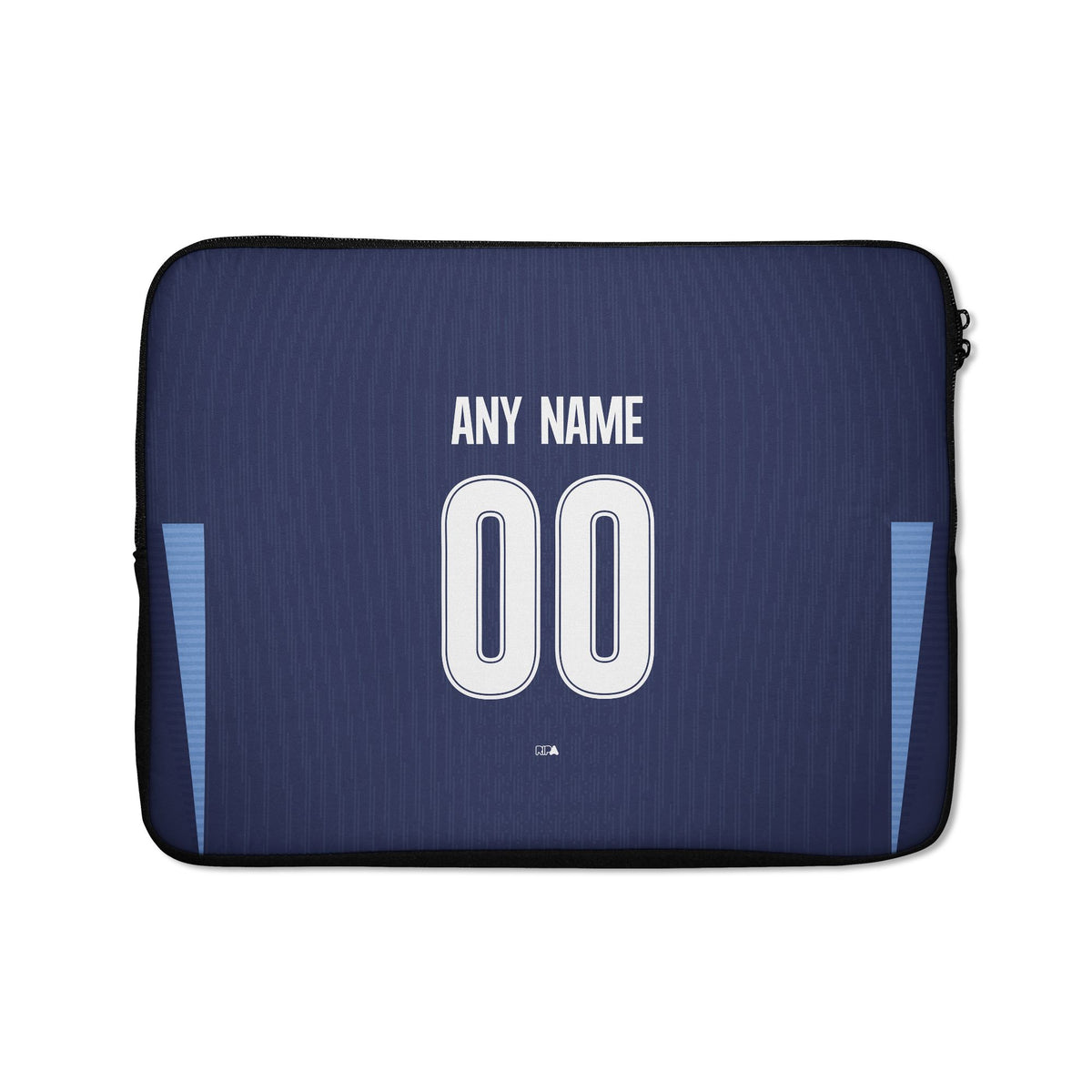 Laptop sleeve with the Racing Club 2026 Away football shirt design by RIPA Football