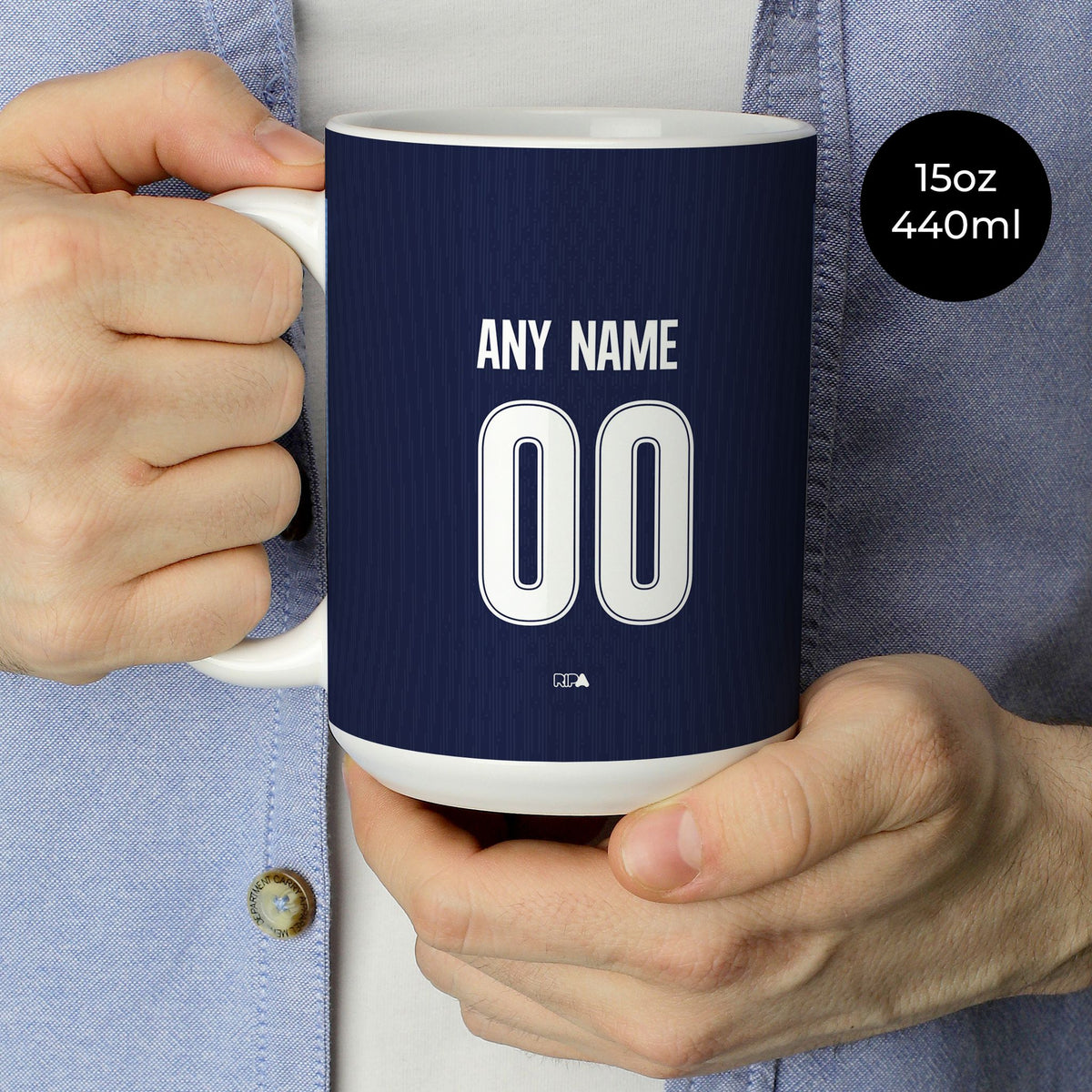 Mug with the Racing Club 2026 Away football shirt design by RIPA Football