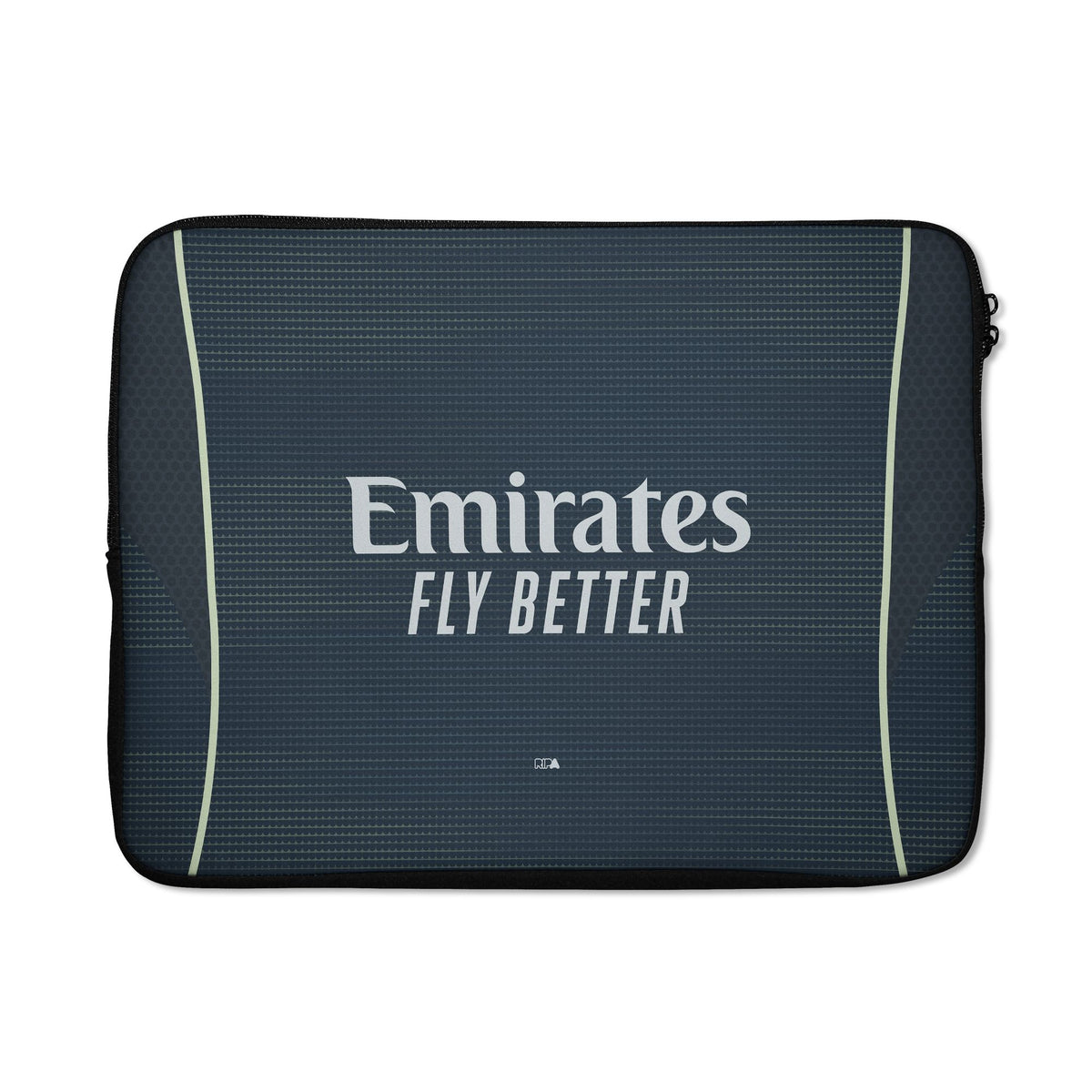 Laptop sleeve with the Real Madrid 2025-26 Away football shirt design by RIPA Football