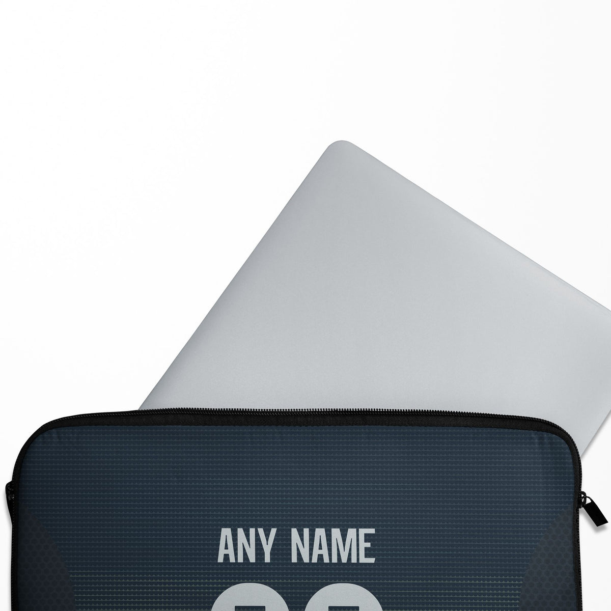 Laptop sleeve with the Real Madrid 2025-26 Away football shirt design by RIPA Football