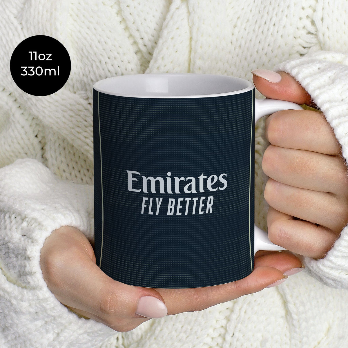 Mug with the Real Madrid 2025-26 Away football shirt design by RIPA Football