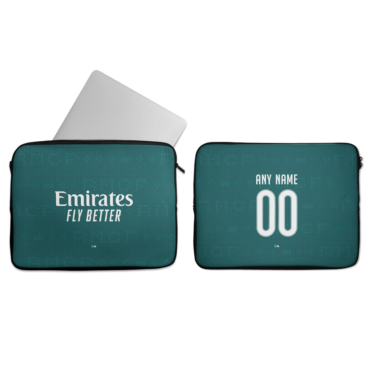 Laptop sleeve with the Real Madrid 2026-27 Away football shirt design by RIPA Football