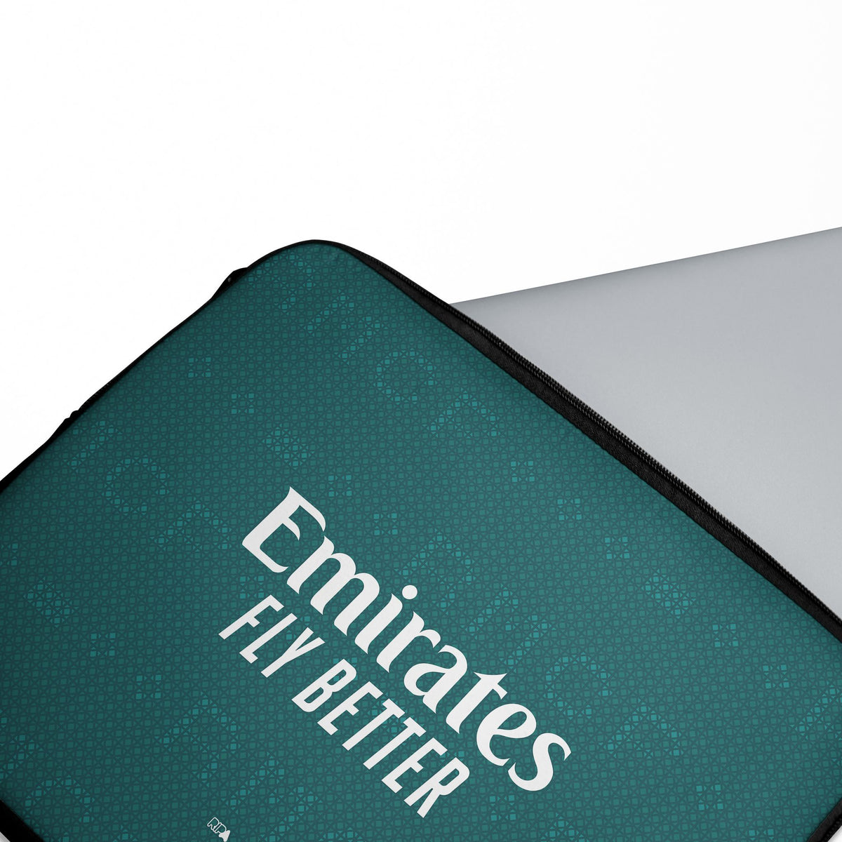 Laptop sleeve with the Real Madrid 2026-27 Away football shirt design by RIPA Football
