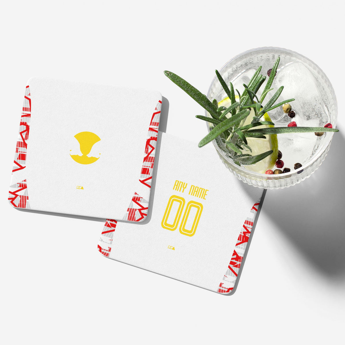 Coaster with the Salzburg 2024-25 Home football shirt design by RIPA Football