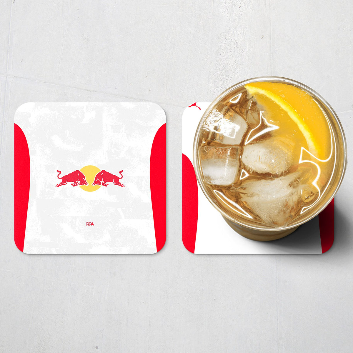 Coaster with the Salzburg 2025-26 Home football shirt design by RIPA Football