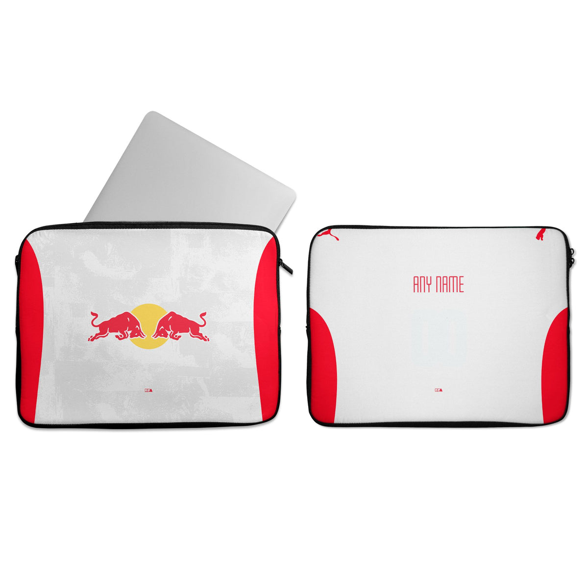 Laptop sleeve with the Salzburg 2025-26 Home football shirt design by RIPA Football