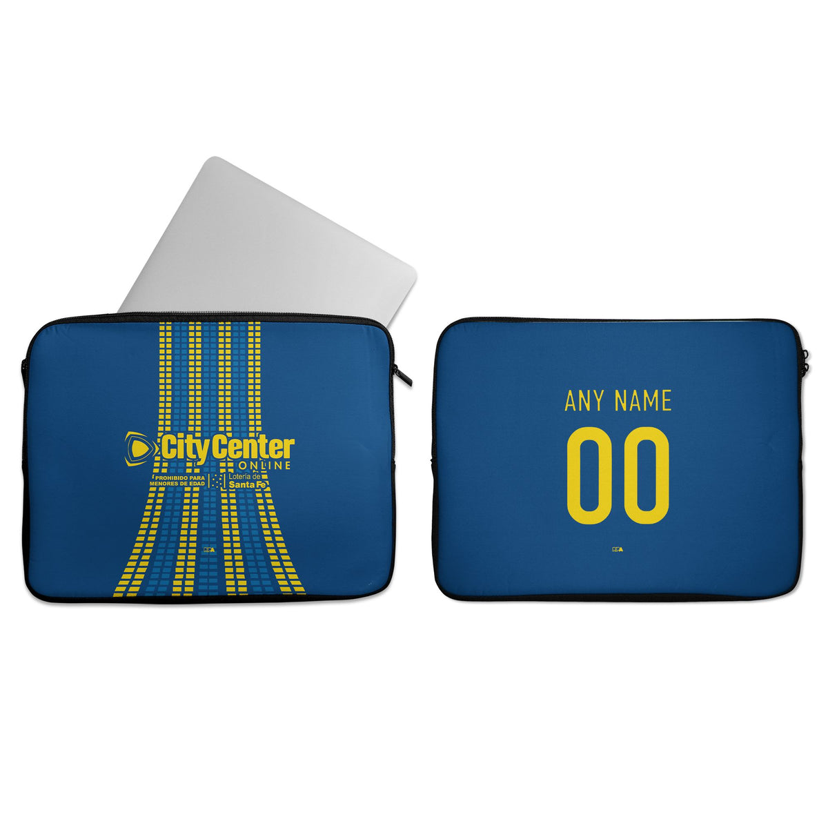 Laptop sleeve with the Rosario Central 2026 Third football shirt design by RIPA Football