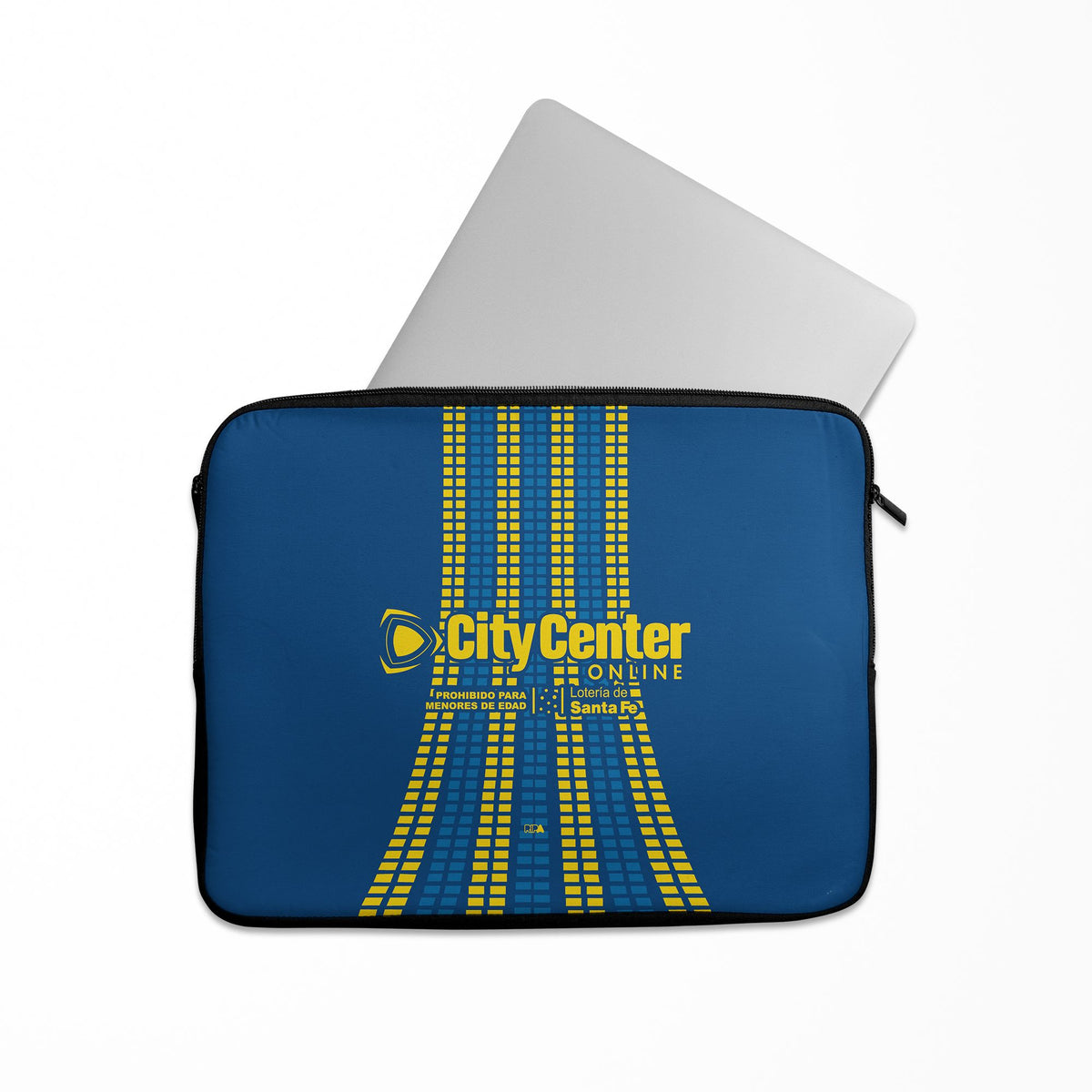 Laptop sleeve with the Rosario Central 2026 Third football shirt design by RIPA Football