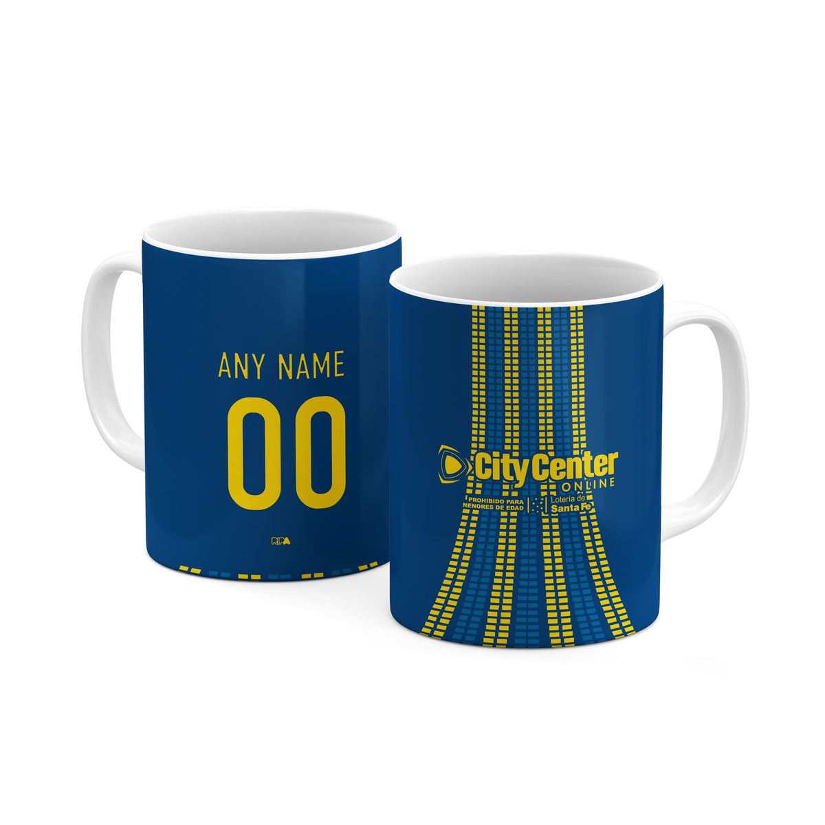Mug with the Rosario Central 2026 Third football shirt design by RIPA Football