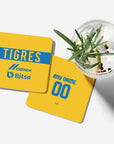 Coaster with the Tigres 2022-23 Home football shirt design by RIPA Football