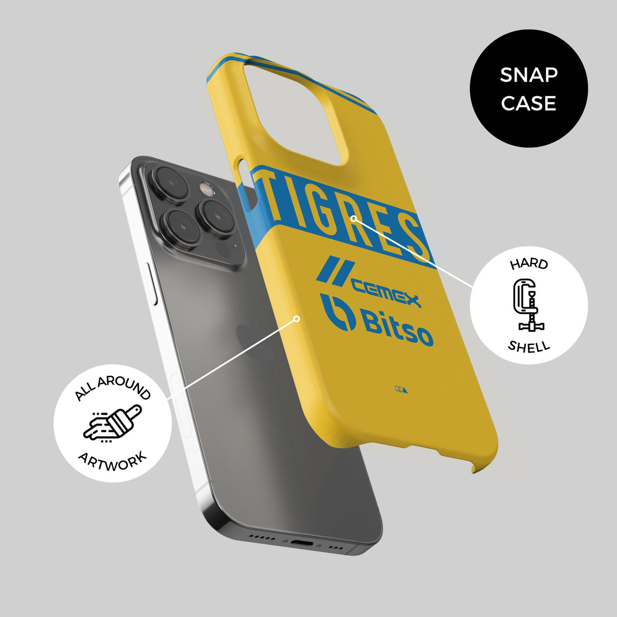 Phone case with the Tigres 2022-23 Home football shirt design by RIPA Football