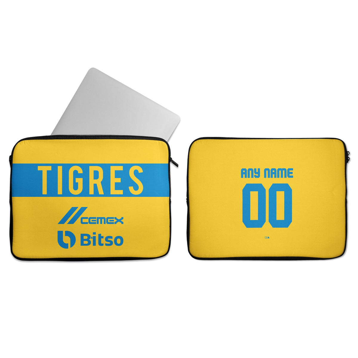 Laptop sleeve with the Tigres 2022-23 Home football shirt design by RIPA Football