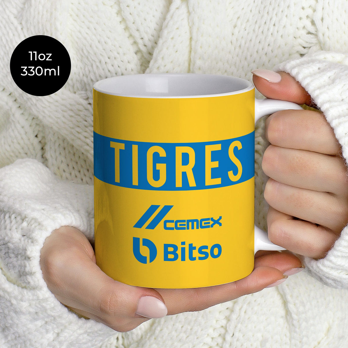 Mug with the Tigres 2022-23 Home football shirt design by RIPA Football
