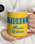 Mug with the Tigres 2022-23 Home football shirt design by RIPA Football