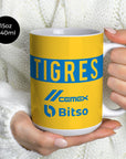 Mug with the Tigres 2022-23 Home football shirt design by RIPA Football
