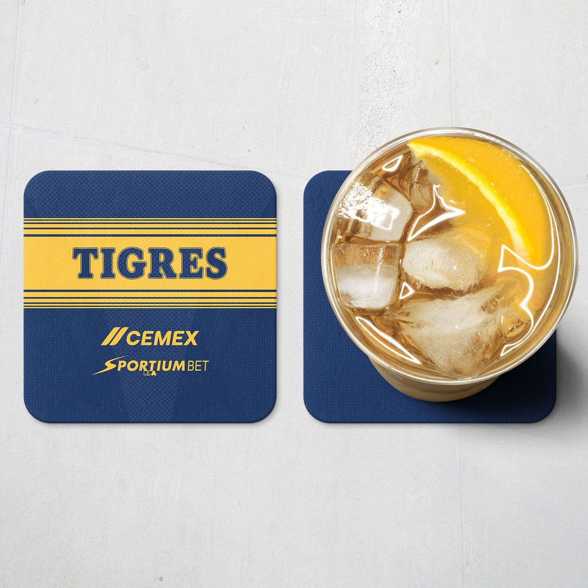 Coaster with the Tigres 2026-27 Away football shirt design by RIPA Football