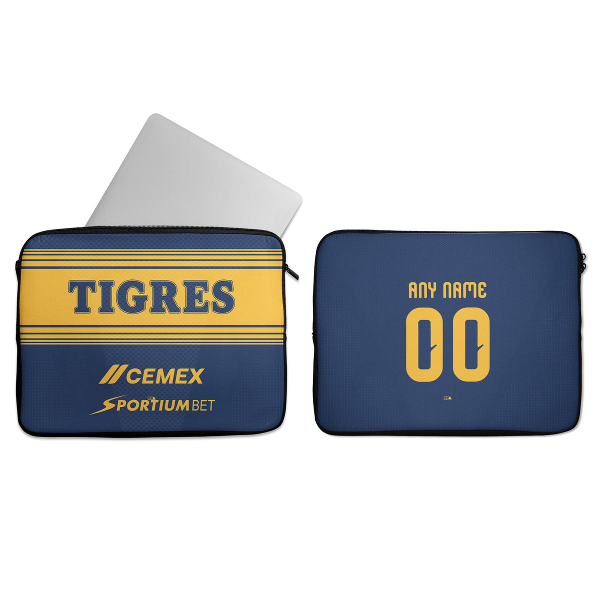 Laptop sleeve with the Tigres 2026-27 Away football shirt design by RIPA Football