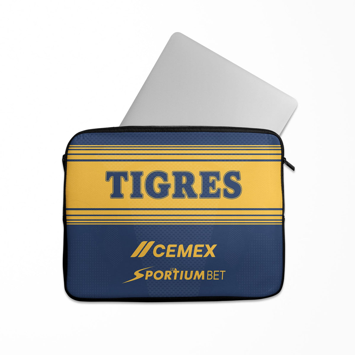 Laptop sleeve with the Tigres 2026-27 Away football shirt design by RIPA Football