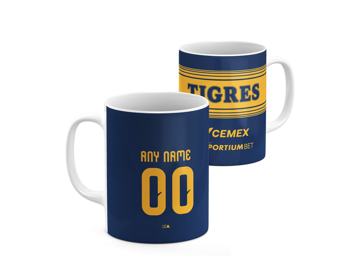 Mug with the Tigres 2026-27 Away football shirt design by RIPA Football