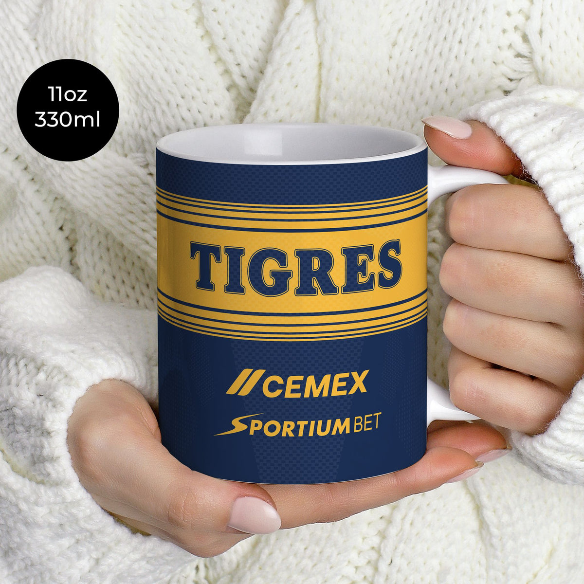 Mug with the Tigres 2026-27 Away football shirt design by RIPA Football