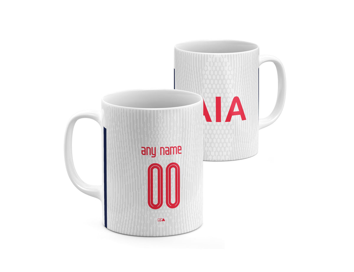 Mug with the Tottenham Hotspur 2024-25 Home football shirt design by RIPA Football