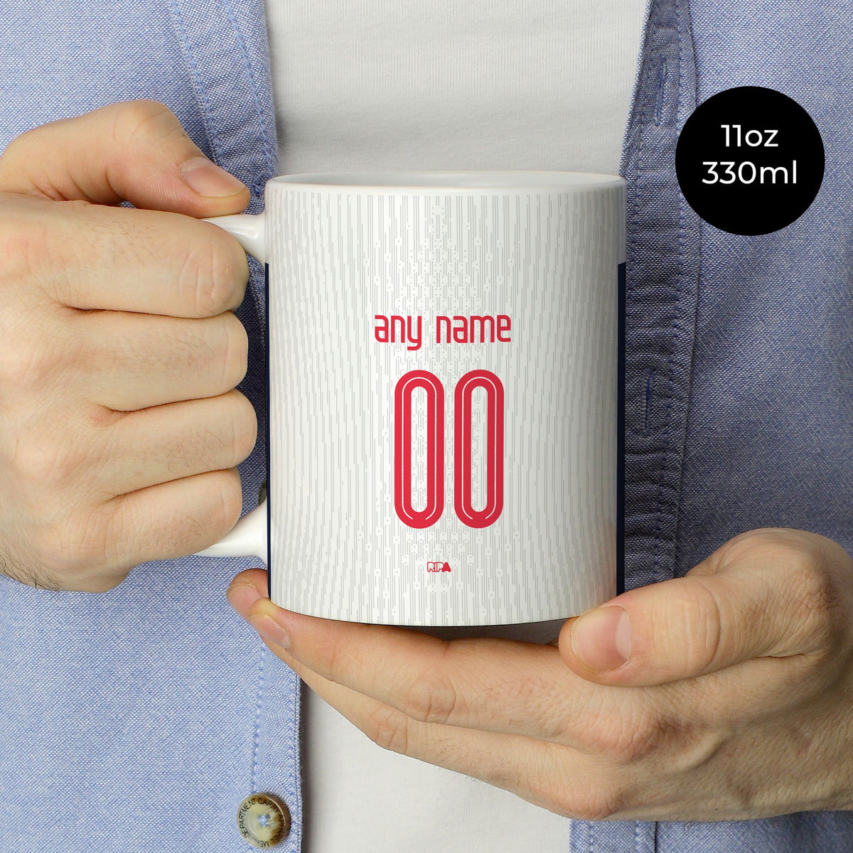 Mug with the Tottenham Hotspur 2024-25 Home football shirt design by RIPA Football