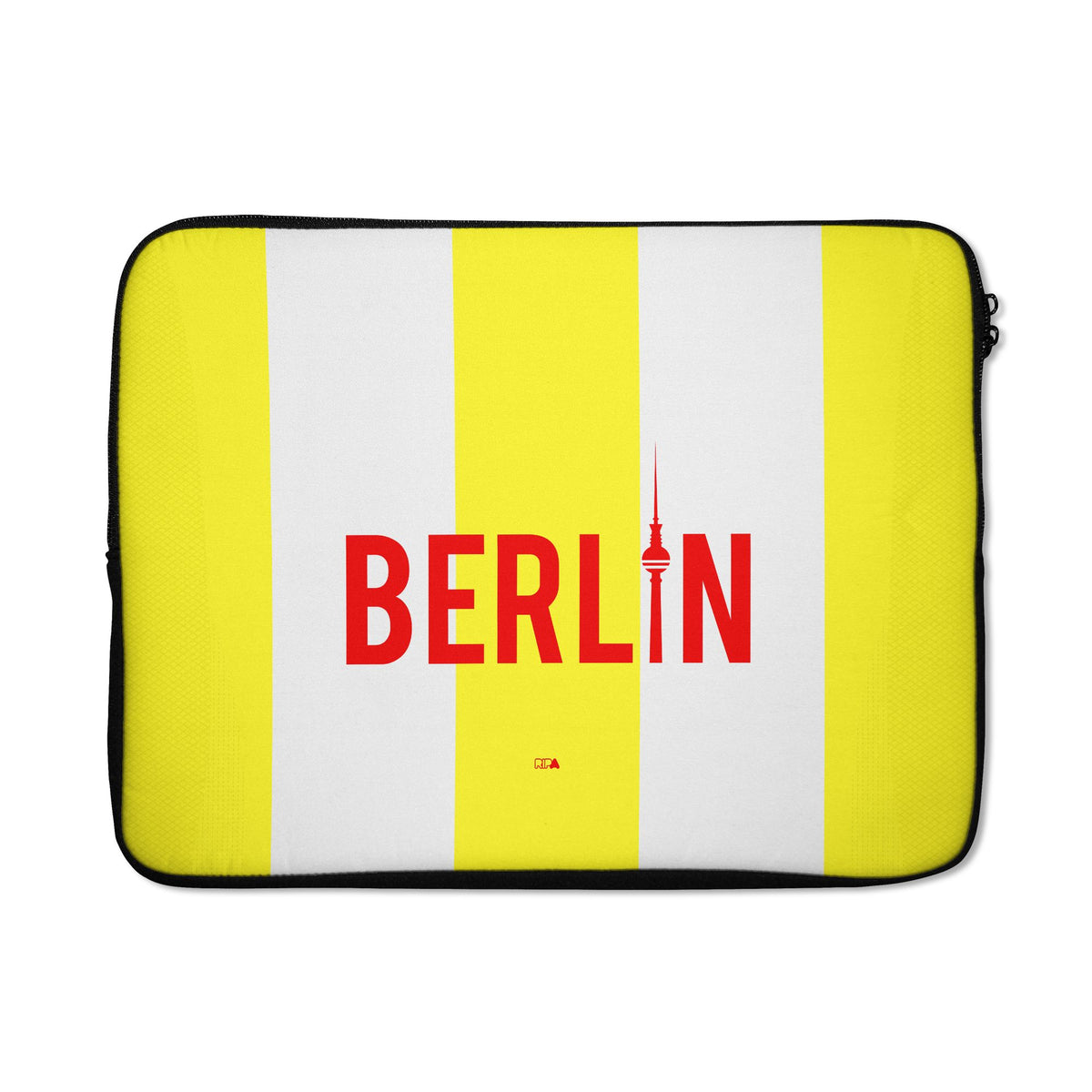Laptop sleeve with the Union Berlin 2024-25 Alternate football shirt design by RIPA Football