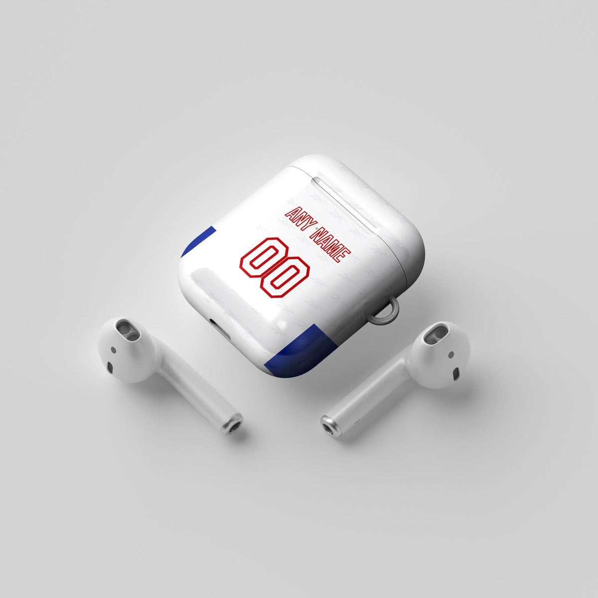 AirPods case with the Universidad Católica 1998-99 Home football shirt design by RIPA Football