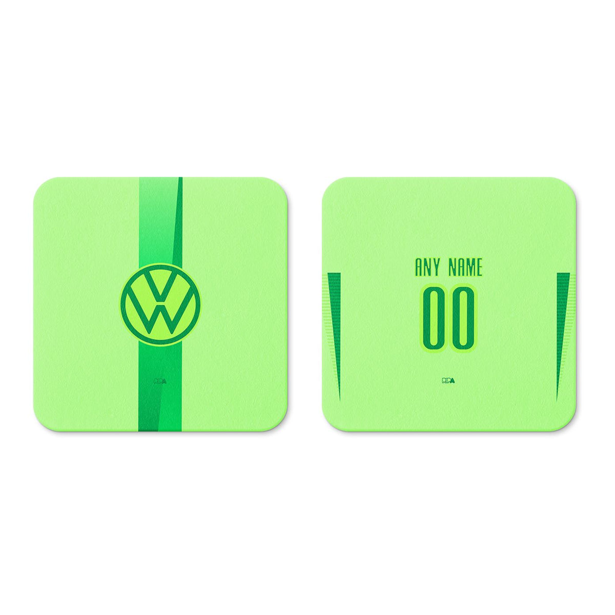 Coaster with the Wolfsburg 2024-25 Home football shirt design by RIPA Football