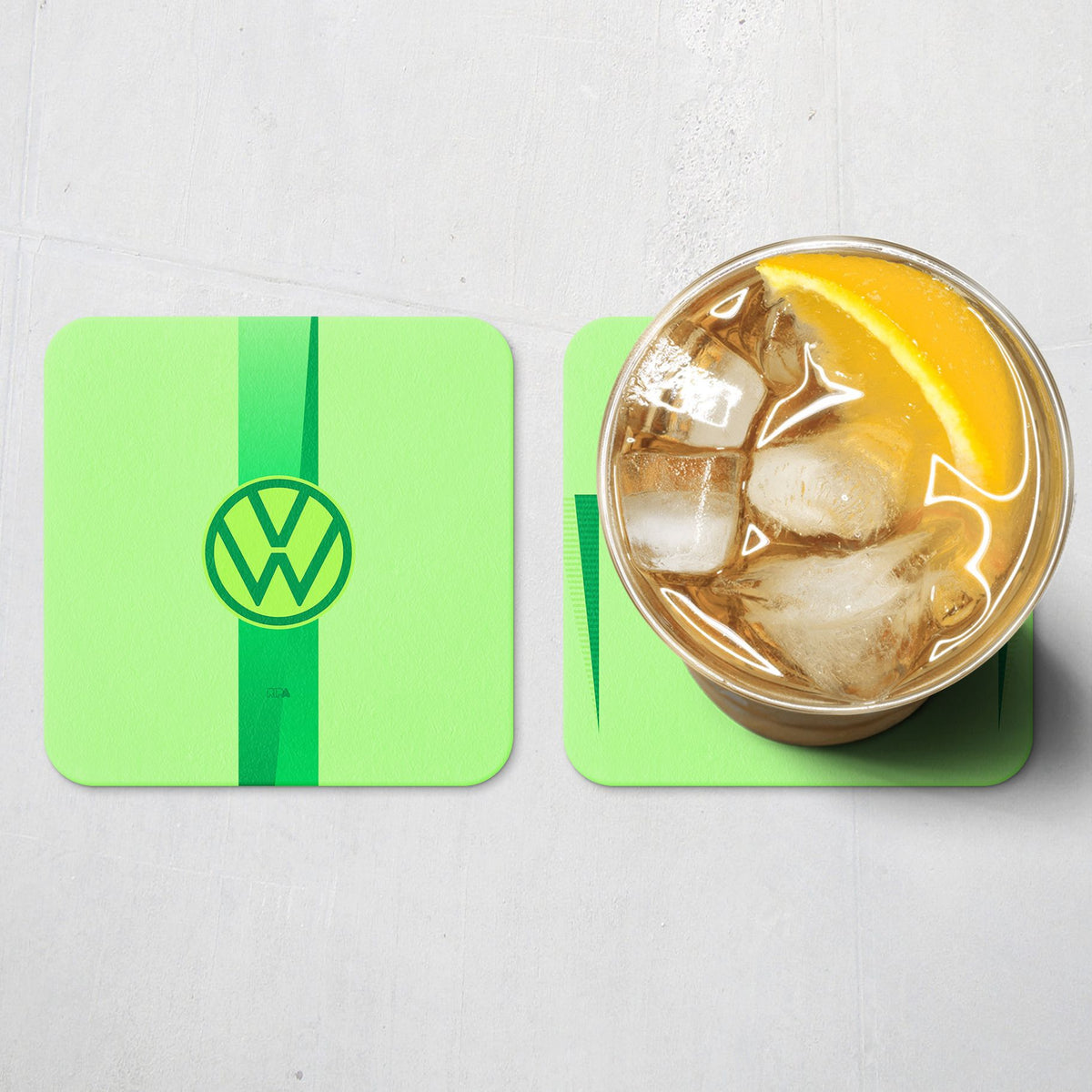 Coaster with the Wolfsburg 2024-25 Home football shirt design by RIPA Football
