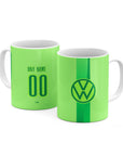 Mug with the Wolfsburg 2024-25 Home football shirt design by RIPA Football