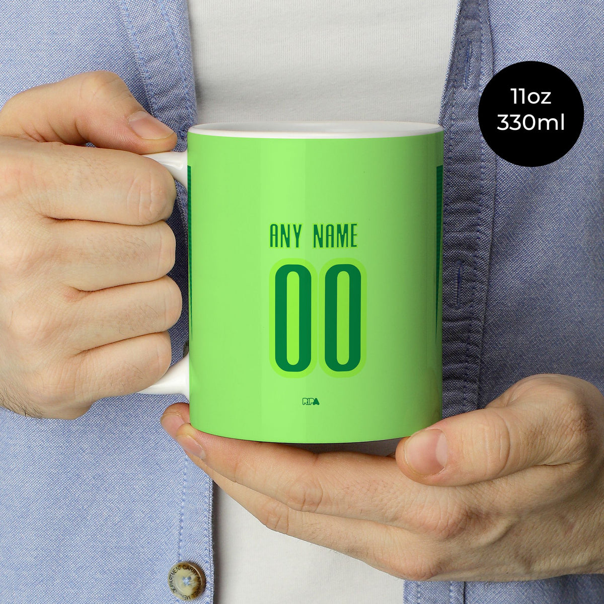 Mug with the Wolfsburg 2024-25 Home football shirt design by RIPA Football