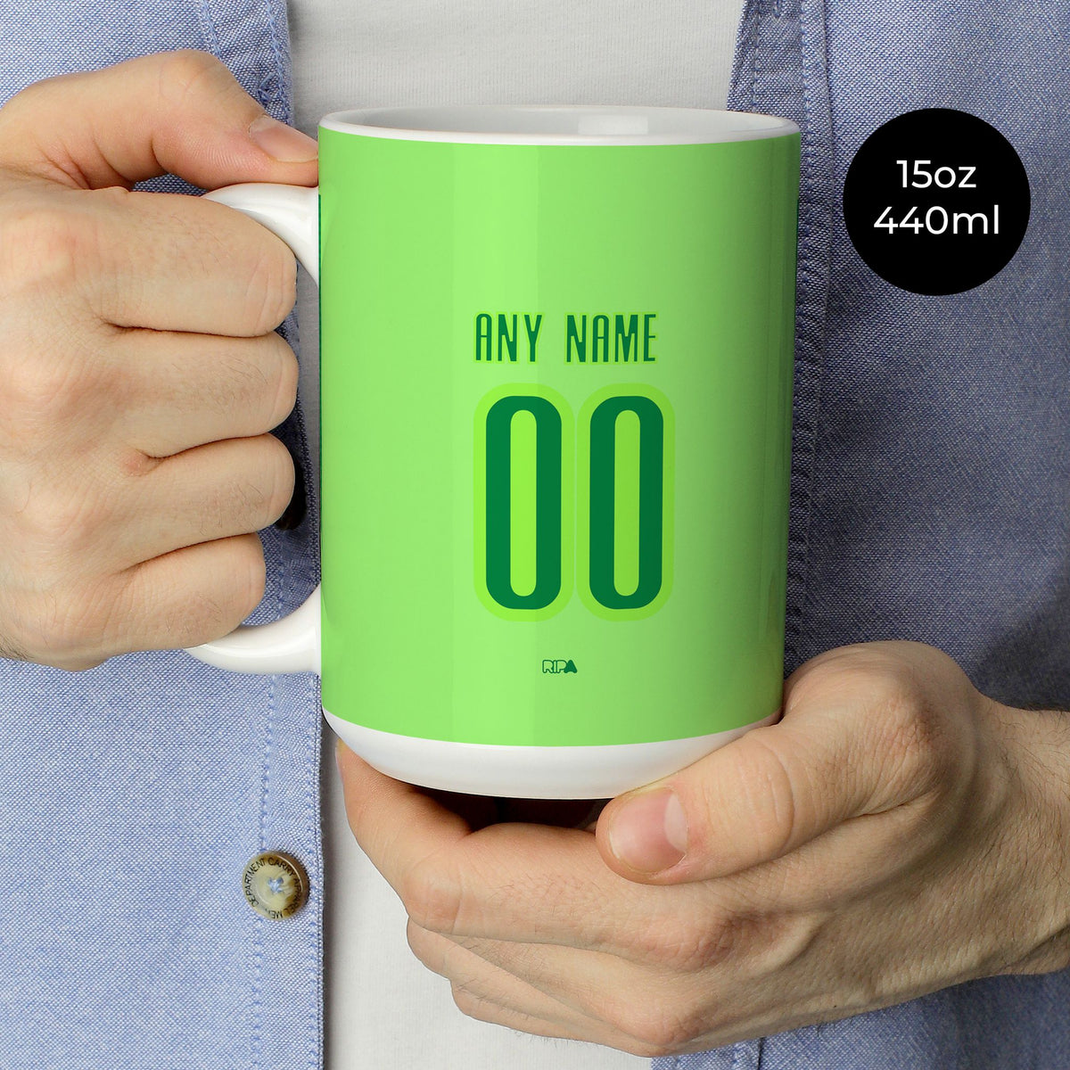 Mug with the Wolfsburg 2024-25 Home football shirt design by RIPA Football