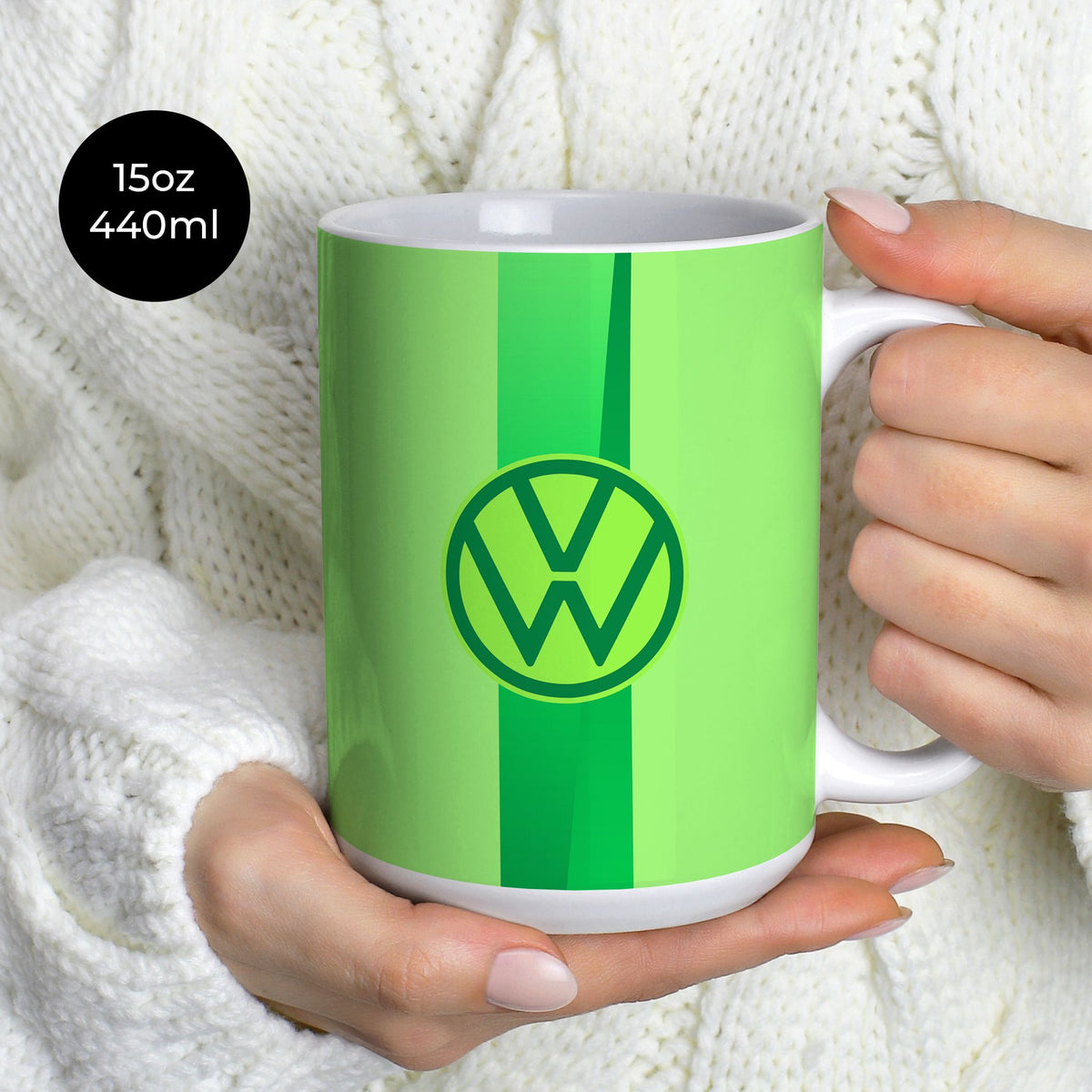 Mug with the Wolfsburg 2024-25 Home football shirt design by RIPA Football