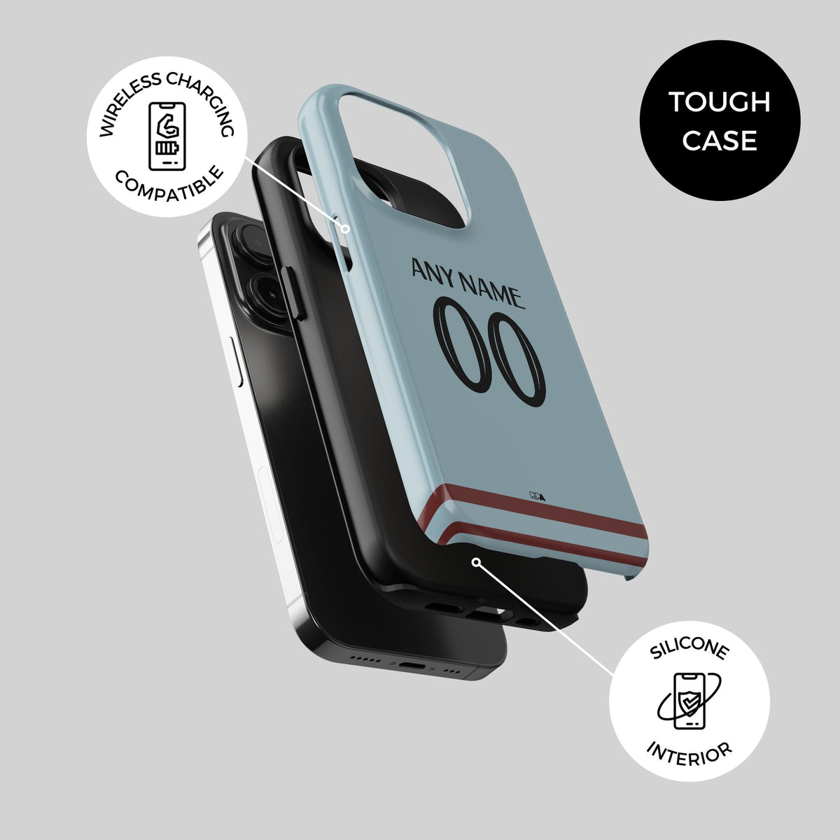 Phone case with the West Ham United 2024-25 Home football shirt design by RIPA Football