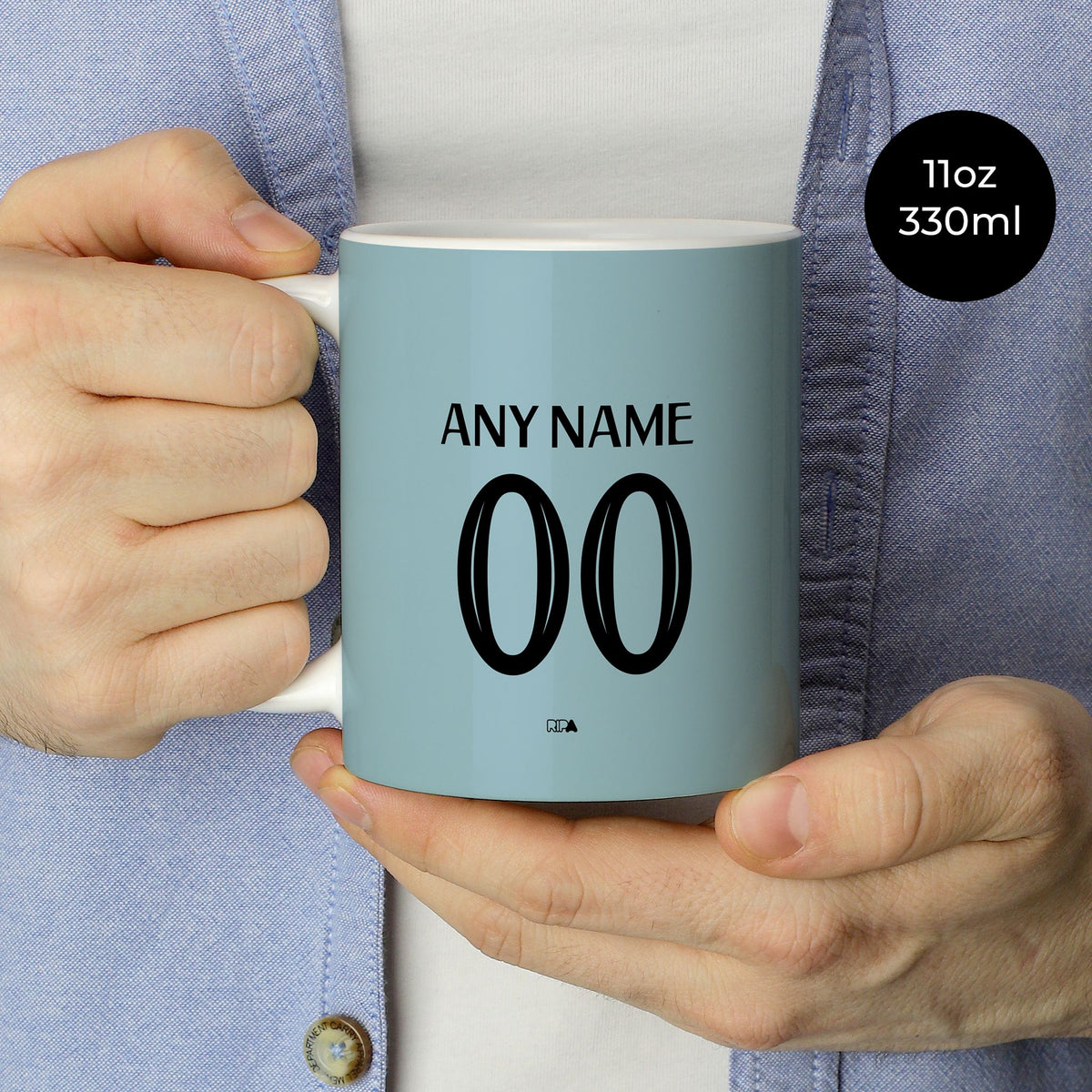 Mug with the West Ham United 2024-25 Home football shirt design by RIPA Football