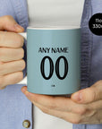 Mug with the West Ham United 2024-25 Home football shirt design by RIPA Football