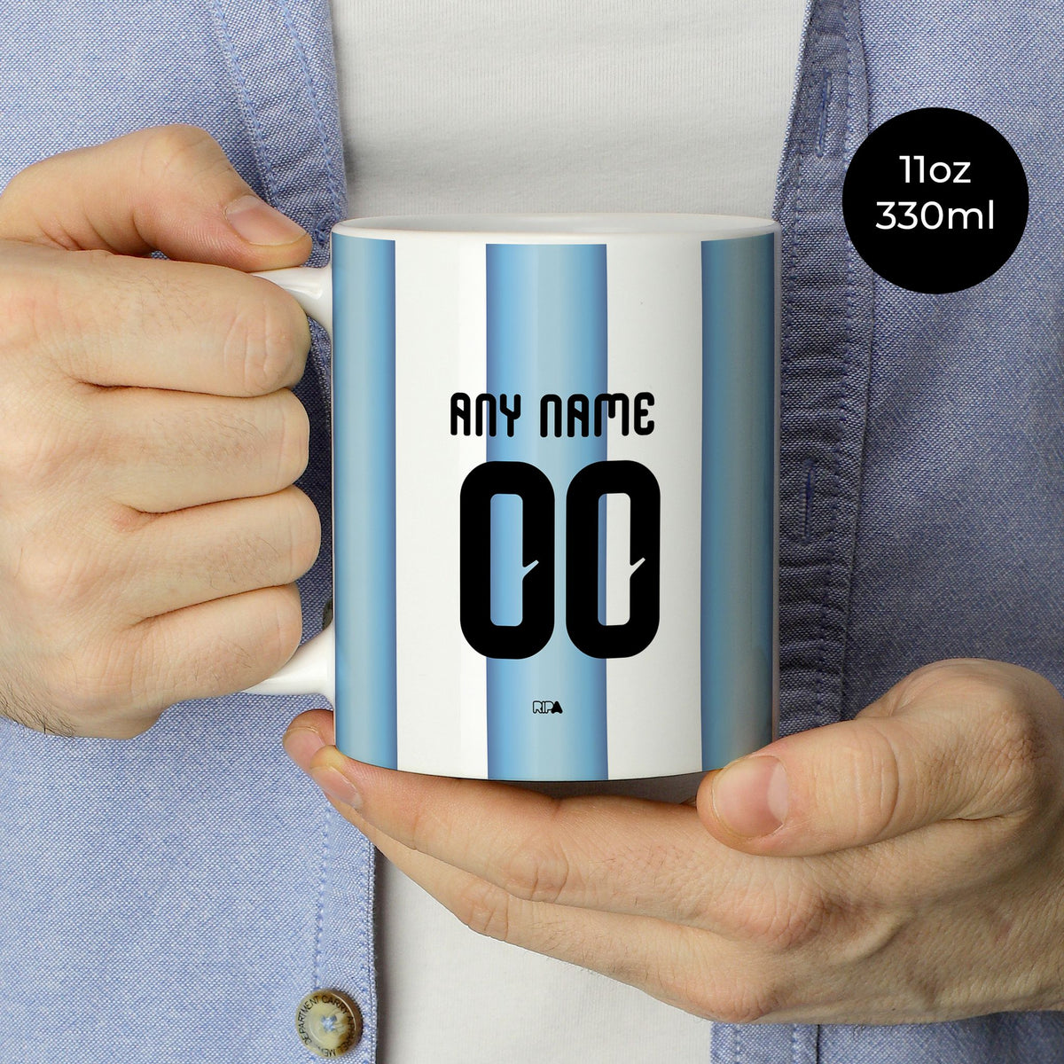 Mug with the Argentina 2026 Home football shirt design by RIPA Football