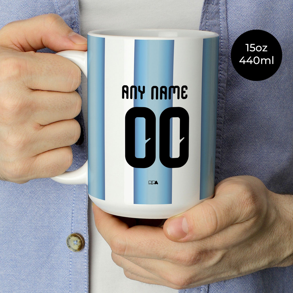 Mug with the Argentina 2026 Home football shirt design by RIPA Football