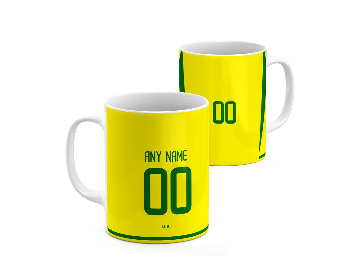 Mug with the Brazil 2002 Home football shirt design by RIPA Football
