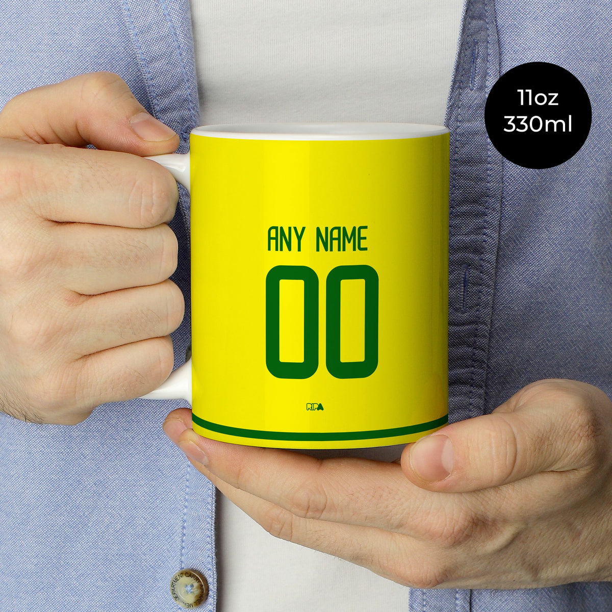 Mug with the Brazil 2002 Home football shirt design by RIPA Football