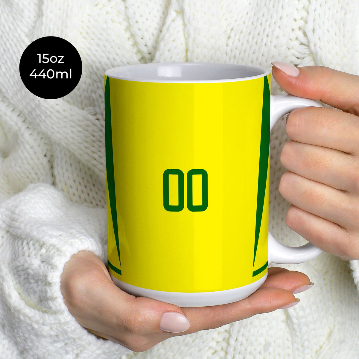 Mug with the Brazil 2002 Home football shirt design by RIPA Football