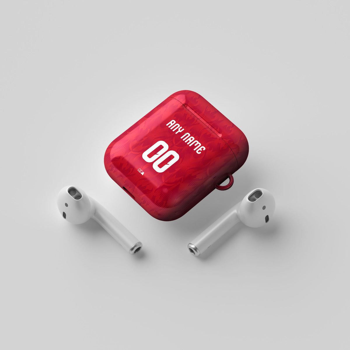 AirPods case with the Belgium 2026 Home football shirt design by RIPA Football