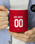 Mug with the Belgium 2026 Home football shirt design by RIPA Football