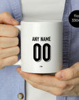 Mug with the Finland 2026 Home football shirt design by RIPA Football