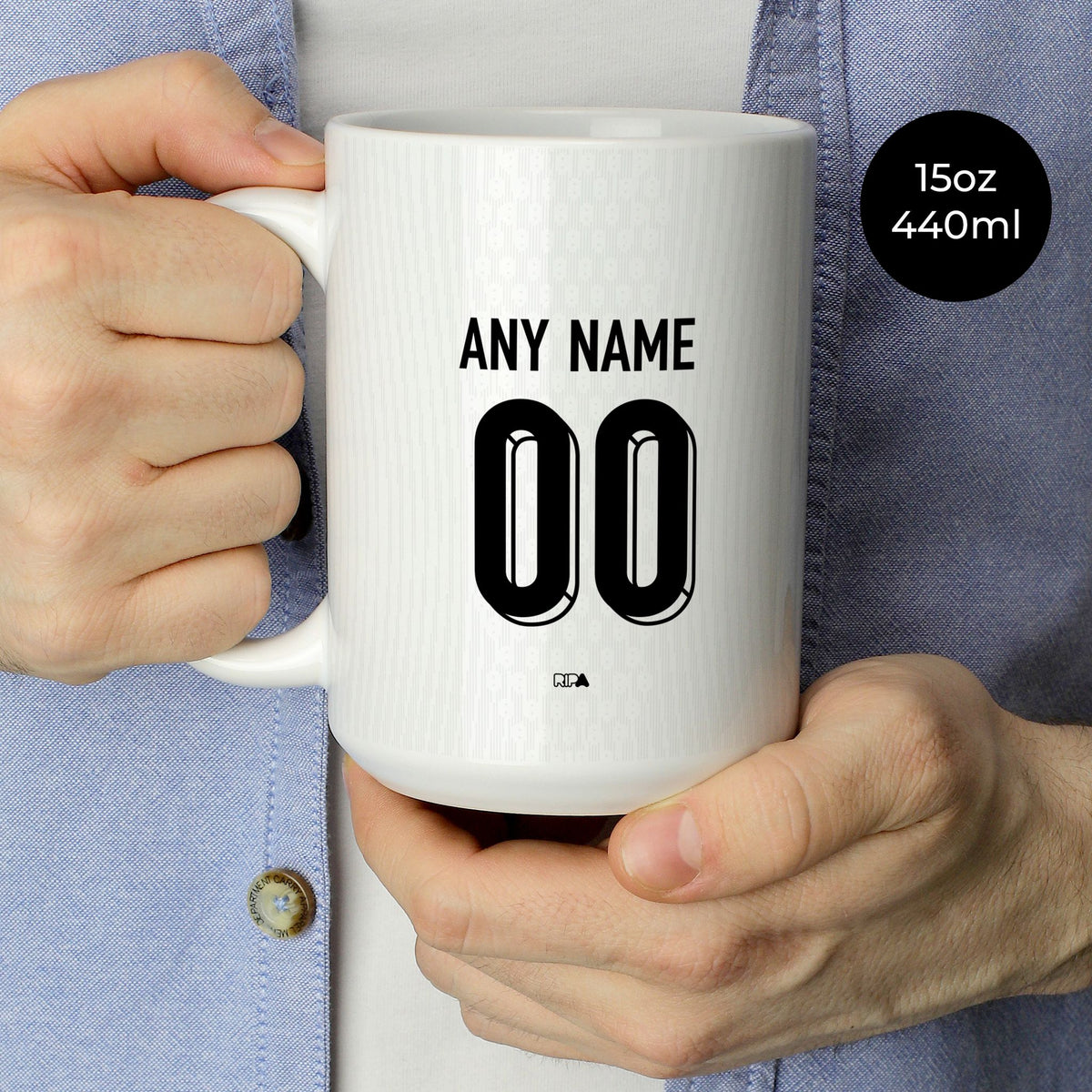 Mug with the Finland 2026 Home football shirt design by RIPA Football
